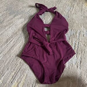 Becca sexy one piece swimsuit bathing suit Socialite purple cut out medium